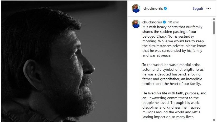 ‘Uma verdadeira lenda’: morte de Chuck Norris comove famosos; veja repercussão